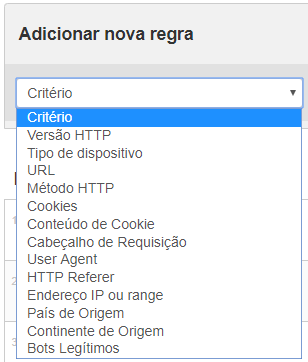 Critérios do motor de regras
