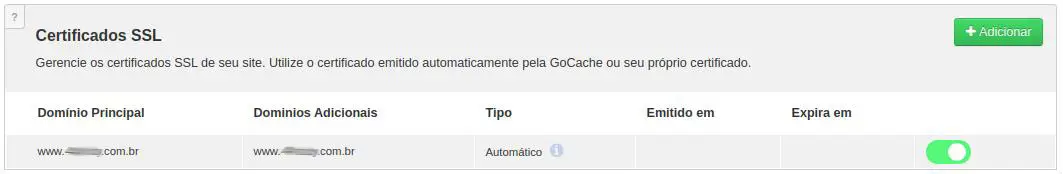 Gráfico de geração de SSL automático