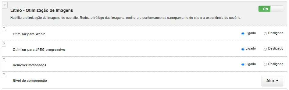 Gráfico de Configurações do Lithio