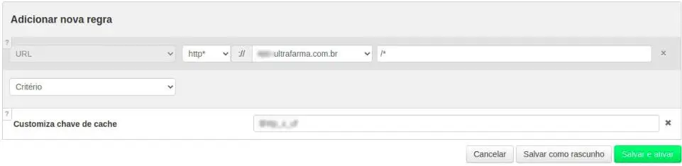 Gráfico de regra de customização de cache